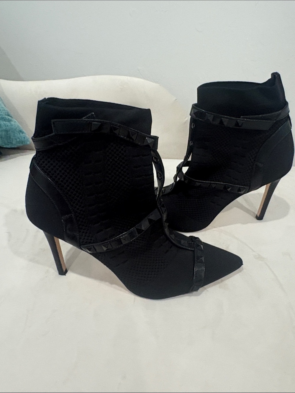 Jessica Simpson Black Studded Pointed-Toe Stiletto Ankle Booties